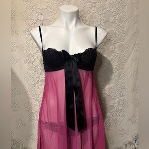 2000s Lasenza baby doll lingerie with a bow in black and pink